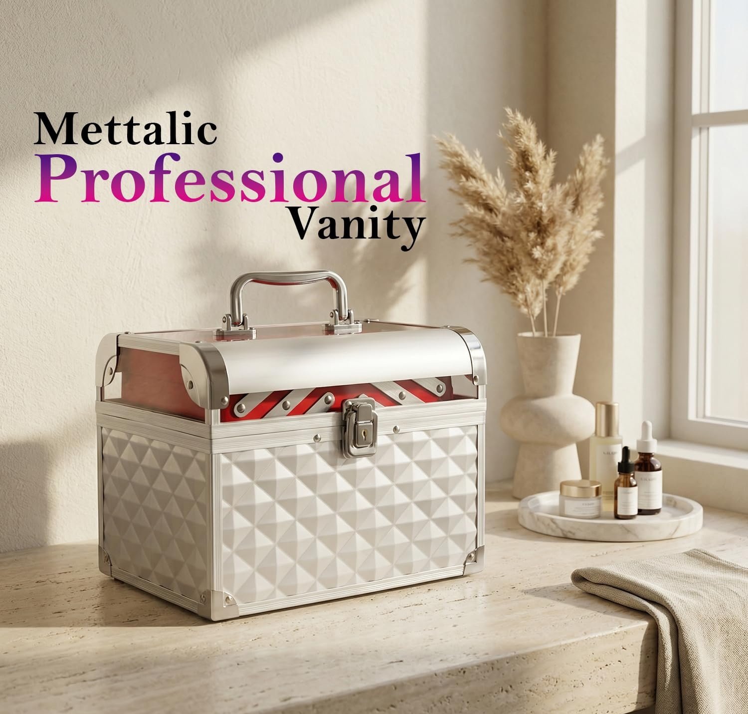 Ocean Heavy-Duty 4-Tray Metallic Vanity Box Image 3